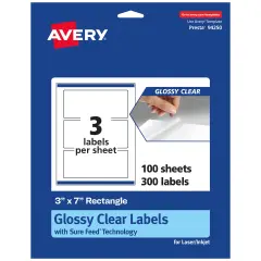 Avery Glossy Clear Rectangle Labels with Sure Feed, 3" x 7"