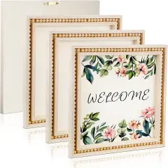 4 Pack Beaded Wood Canvas Panels Unfinished Wooden Blank Framed Signs(12 x 12 Inch)