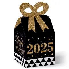 Big Dot of Happiness New Year's Eve - Gold - Square Favor Gift Boxes - 2025 New Years Eve Party Bow Boxes - Set of 12