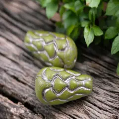 *6* 25x12mm Metallic Pink Washed Opaque Olive Green Mermaid Scale Large Drop Beads