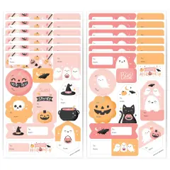 Big Dot of Happiness Pastel Halloween - Assorted Pink Pumpkin Birthday Party Gift Tag Labels - To and From Treat Stickers - 12 Sheets - 120 Stickers
