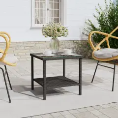 vidaXL Side Table Black 17.7"x17.7"x17.7" Poly Rattan and Tempered Glass