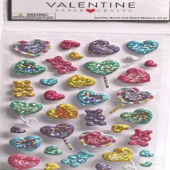 Valentine Paper Crafts Gummy Bears and Heart Dimensional Stickers