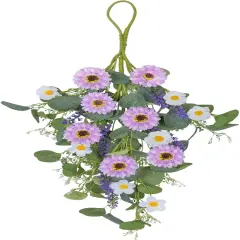 20" Artificial Purple & White Daisy Teardrop Swag