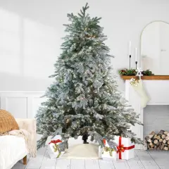 Northlight 7.5' Pre-Lit Full Frosted Butte Fir Artificial Christmas Tree - Clear AlwaysLit Lights Green