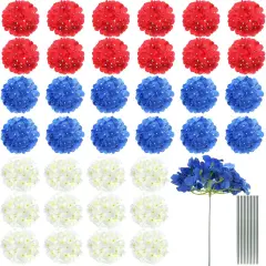 36 Pieces Hydrangea Flowers 4th of July Fake Full Hydrangea Flowers Patriotic Faux Artificial Hydrangea Flowers with Stems for Independence Memorial Day Home Kitchen Decor