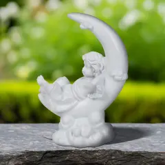 Northlight Boy Cherub Resting on Crescent Moon Statue - 7.25" White