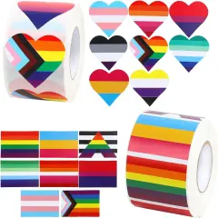2 Roll 1000pcs Rainbow Pride Stickers,LGBTQ Pride Heart Flag Sticker Lesbian Gay Bisexual Progress Sticker for Pride Month Parade Event
