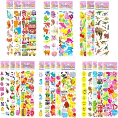 Puffy Stickers for Kids Toddlers, Small 3D Sticker Variety Pack, Kid Stickers Sheets Bulk, Mini Party Favor for Kids Boy (Dinosaur Car Animal Dog Flower Heart Number Food Truck) 24 Sheets
