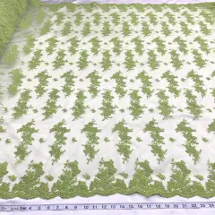 1 Yard Corded Bridal Lace Fabric Embroidered Elegant Net Mesh Couture Gown 54" Width Lime Green