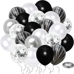 Green and Gold party Balloons, 12 Inch Retro Sage Green White Metallic Gold Confetti Balloons with Ribbon for Wedding Birthday Baby Shower Decorations (Black and Silver Balloons-50pcs)