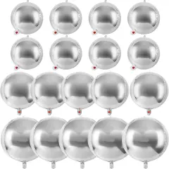 18 Pcs Silver Foil Balloons Shiny Round Balloons Set Large Balloon Garland Arch for Birthday Graduation Wedding Bachelorette Party Decorations, 5 Pcs 22 Inches, 5 Pcs 15 Inches, 8 Pcs 10 Inches