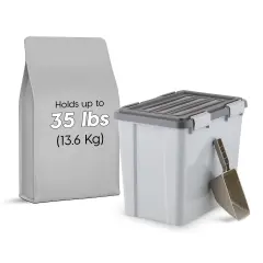 IRIS USA 40lbs/32qt Dog Food Storage Container with 2 Cup Scoop, Gasket Seal Lid, Gray/Dark Gray