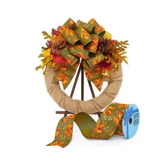 Fall Leaves on Natural Wired Ribbon 2.5" x 10 yd