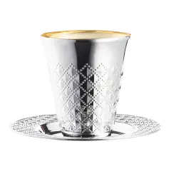 Shiny Metallic Aluminum Silver Round Plastic Saucers and Kiddush Cup Value Set (120 Settings)