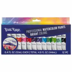 Brea Reese: Professional Watercolor Paint Set - Bright Colors - 12 Tubes - Highly Pigmented, Matte Finish, Acid-Free, Non-Toxic, Adult Art Supplies