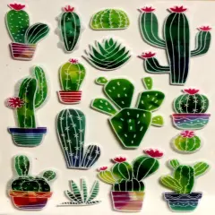 Designer Cactus Mix Dimensional Stickers With Glitter
