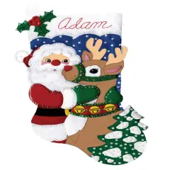 Design Works Felt Stocking Applique Kit 18" Long-Santa & Deer