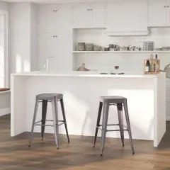 Merrick Lane Atlas Series Backless Dining Stool with Clear Coated Metal Frame for Indoor Use