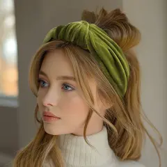 Wrapables Wide Knotted Velvet Headbands, Top Knot Velvet Headbands for Women and Girls, Apple Green
