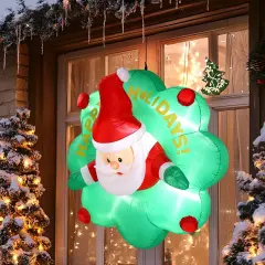 Kitcheniva Inflatable Santa With Wreath & LED Lights 4FT