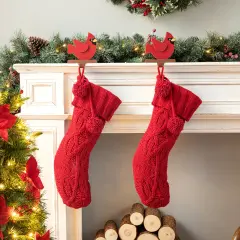 Set of 2 Knitted Polyester Christmas Decoration(Stocking & Tree Skirt) 2pk Red