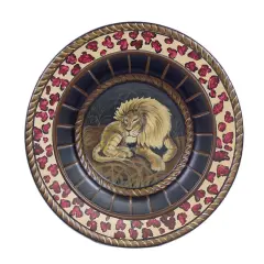 15 Inch Diameter Hand Painted Lion Decorative Plate Brown