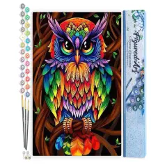 Figured'Art Paint by Numbers Kit for Adults Colourful Owl 16"x20" - Craft Art Painting DIY Kit Rolled Canvas without frame