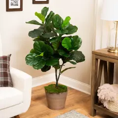 Northlight Potted Two Tone Green Artificial Wide Fiddle Leaf Fig Tree - 4'