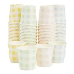 100 Pack 4 Oz Mini Disposable Paper Cups for Espresso, Mouthwash, Tea, Coffee - Gingham Pastel Multicolor