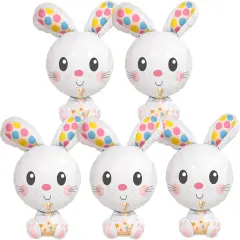 5 PCS Colorful Bunny Foil Balloons - Easter Party Decorations - White - Unisex Adult