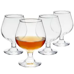 Set of 4 Brandy Snifter Glasses for Whiskey, Short Stem Wine Glass Set for Bourbon, Cognac, Brandy (13oz) Clear