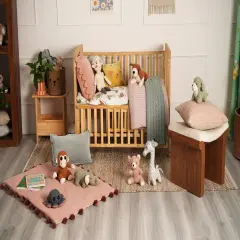 Cotton Knitted Playmat with Pom Pom (Dusty Pink)