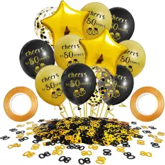 Cheers to 80 Years Balloons Black and Gold 80 Birthday Decorations for Women Men 80th Birthday Balloons Latex Gold Confetti Balloon 80 Anniversary Theme Happy Birthday Party Supplies 12 inch