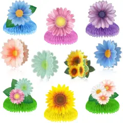 10 Pieces Sunflower Honeycomb Centerpiece Table Toppers, Autumn Summer Spring Birthday Decor for Women Kids Office