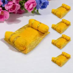 4x Mini Laddu Gopal Velvet Asan Takiya Pillow Set for Lord Ganesha, Krishna, Kanha Ji, Bal Gopal God Goddess Idol Soft Mattress Cushion/gadda Bed Cum Aasan Set (3x2.25 Inch) Yellow