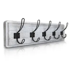 HBCY Creations Rustic Coat Rack with Hooks -Wall Mount Coat Rack - Solid Pine Wood Entryway Hanger - Farmhouse Coat Rack for Kitchen, Bedroom White Wash
