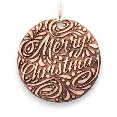 Merry Christmas - Raw Cedar Ornament 3x3in