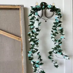 Artificial Rose Rattan Garland Fake Rose Vine Hanging Rose Ivy Baby Blue White Flowers Home Hotel Office Wedding Party Garden Craft Art Decoration