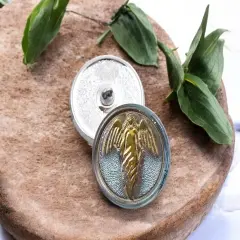 27mm Round Guardian Angel Button - Antiqued Crystal with Gold & Light Vitrail Wash - Czech Glass Buttons