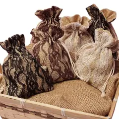 Lace and Burlap Bags 5''x6 1/2 for Charming Gift and Favor Presentation