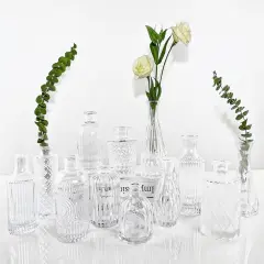 12pcs Glass Bud Vases Set - Mini Vintage Vases for Flowers Clear