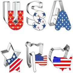 6-Piece Patriotic Metal Cookie Cutter Set - USA, Flag & Map