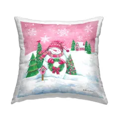 Winter Snowman & Cottage Design by Diane Kater Throw Pillow 