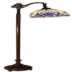 Blue Pedestal Tiffany Stained Glass Shade & Floor Lamp Base - Perfect for a Living Room, Bedroom, Office, & More