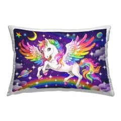 Rainbow Horse in Space Design by Kayomi Harai Outdoor Printed Pillow 