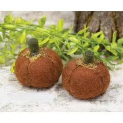 Felt Mini Pumpkins with Moss and Raffia, Rustic Fall Decor Set of 2