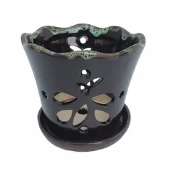 Butterfly Ceramic Orchid Pot/Saucer 5" x 5" - Dark Brown Moss - #50248