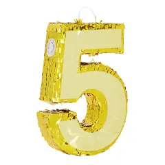 Juvale Gold Foil Number 5 Pinata for Kids Ages 3-14 Birthday Party Decorations, Centerpieces, Anniversary Celebrations, Small (15.5 x 10.5 x 3 In)