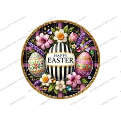 Happy Easter Black White Egg Metal Sign